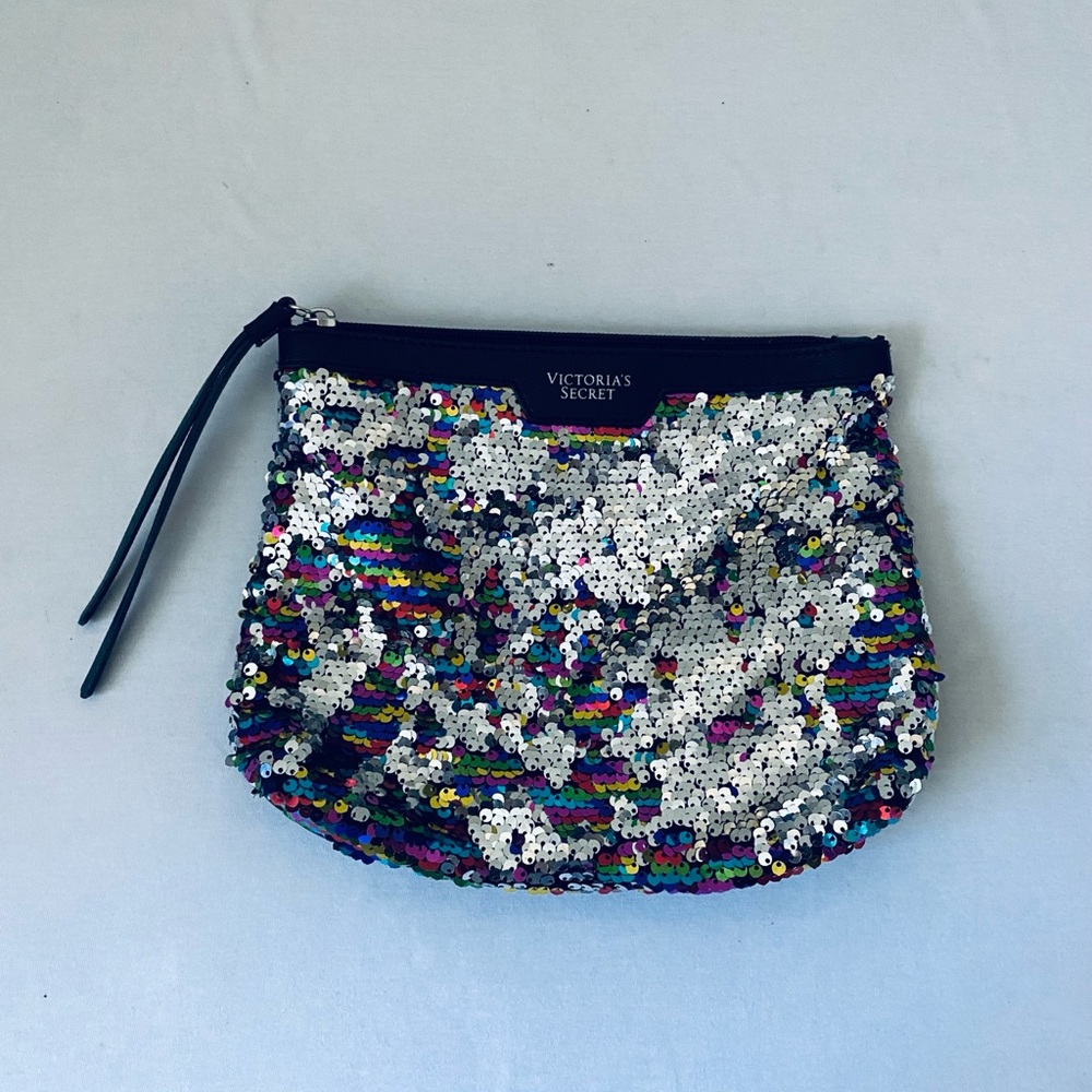 Victoria's Secret Silver and Multicolor Sequin Cosmetic Bag